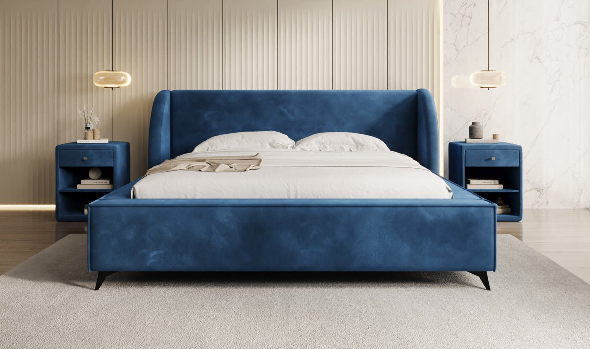 Designer Polsterbett Freya in Samt mit Stauraum
