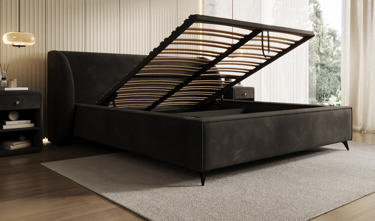 Designer Polsterbett Freya in Samt mit Stauraum