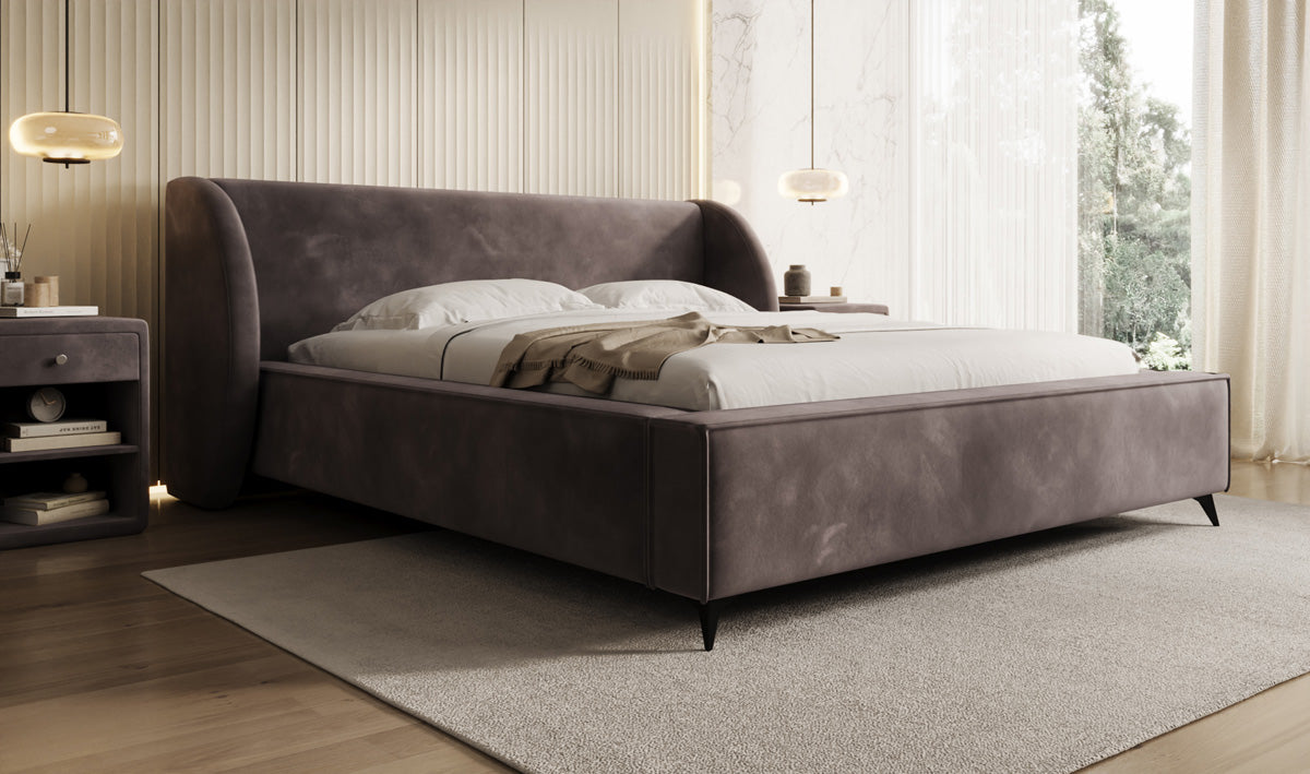 Designer Polsterbett Freya in Samt mit Stauraum