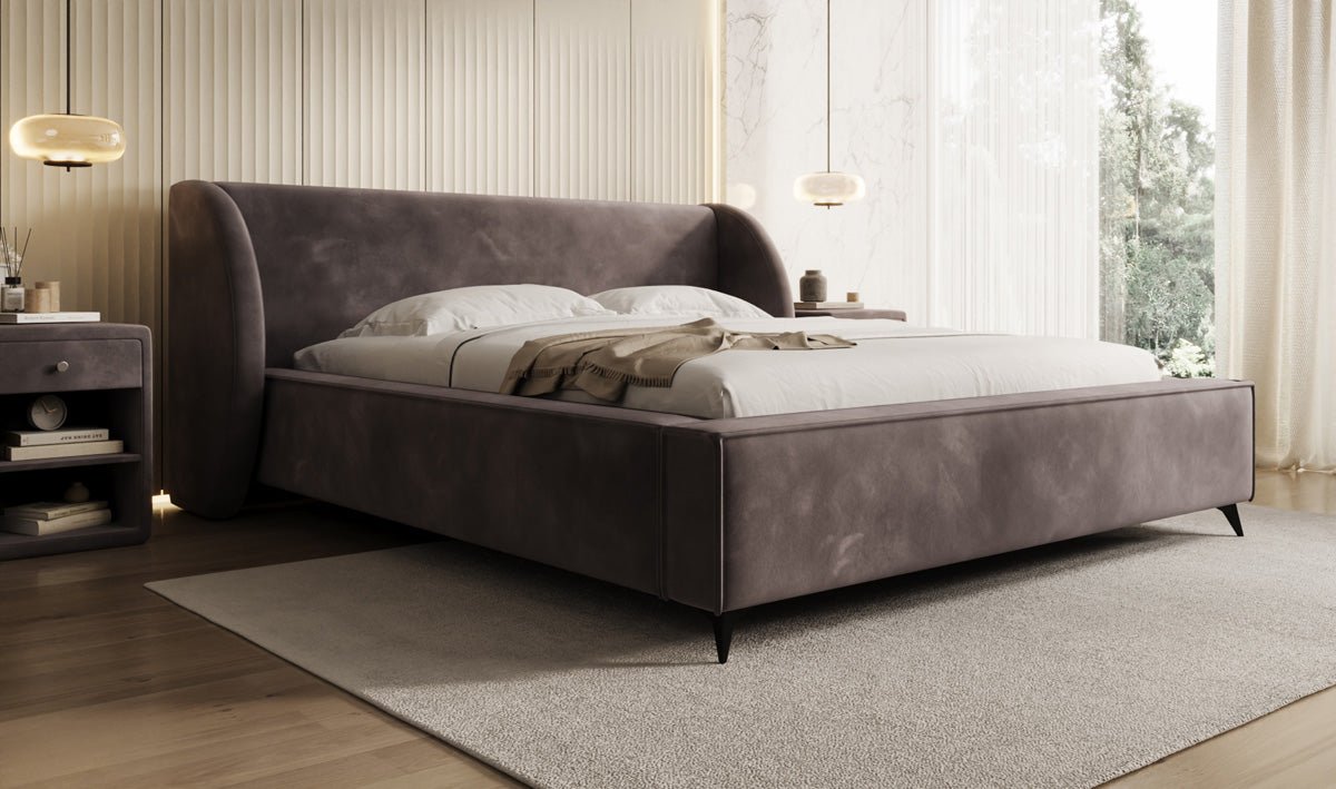 Designer Polsterbett Freya in Samt mit Stauraum