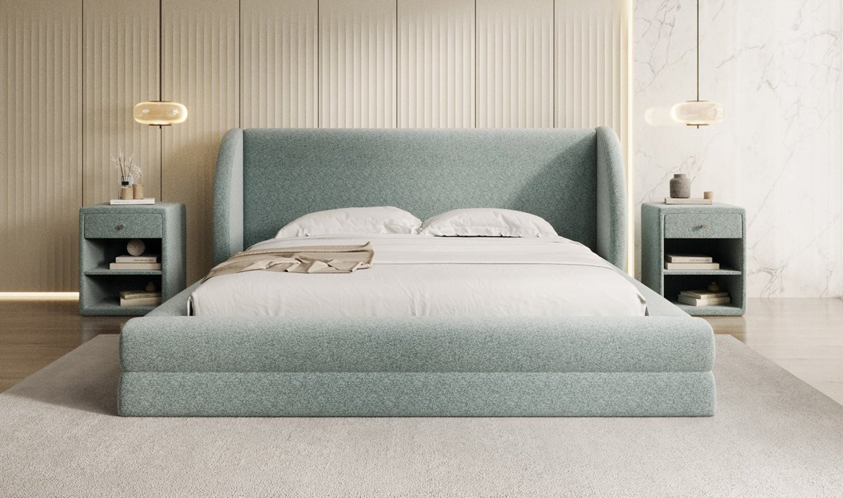 Designer Polsterbett Liv in Strukturstoff mit Stauraum