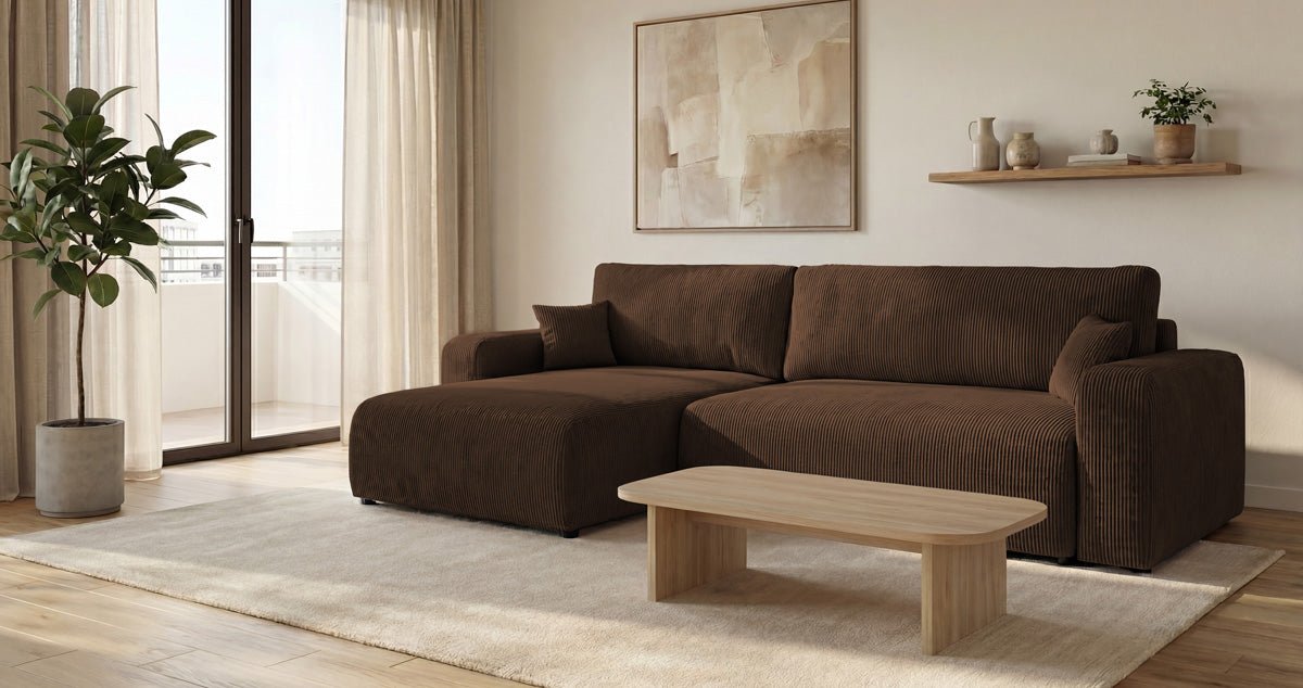 Designer Sofa Noma mit Schlaf- und Klappfunktion in Cord
