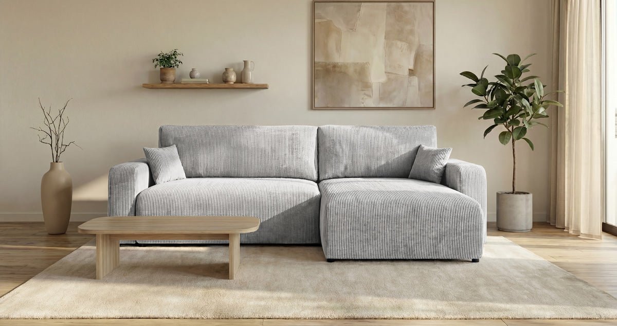 Designer Sofa Noma mit Schlaf- und Klappfunktion in Cord