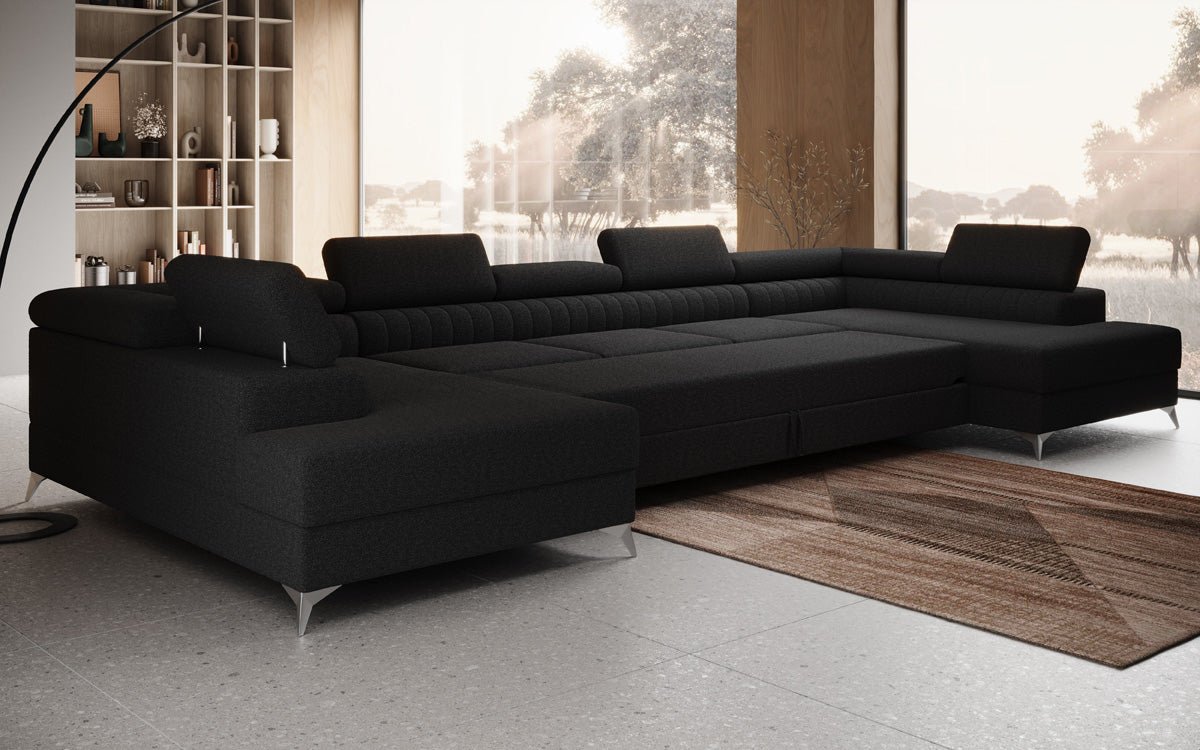 Designer Sofa Aurea U XXL mit Schlaf- und Klappfunktion in Bouclé