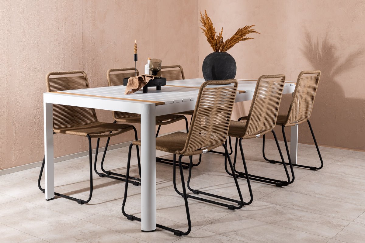 Garten Essgruppe Alvora – 7-teiliges Gartenmöbel-Set in Weiß/Braun