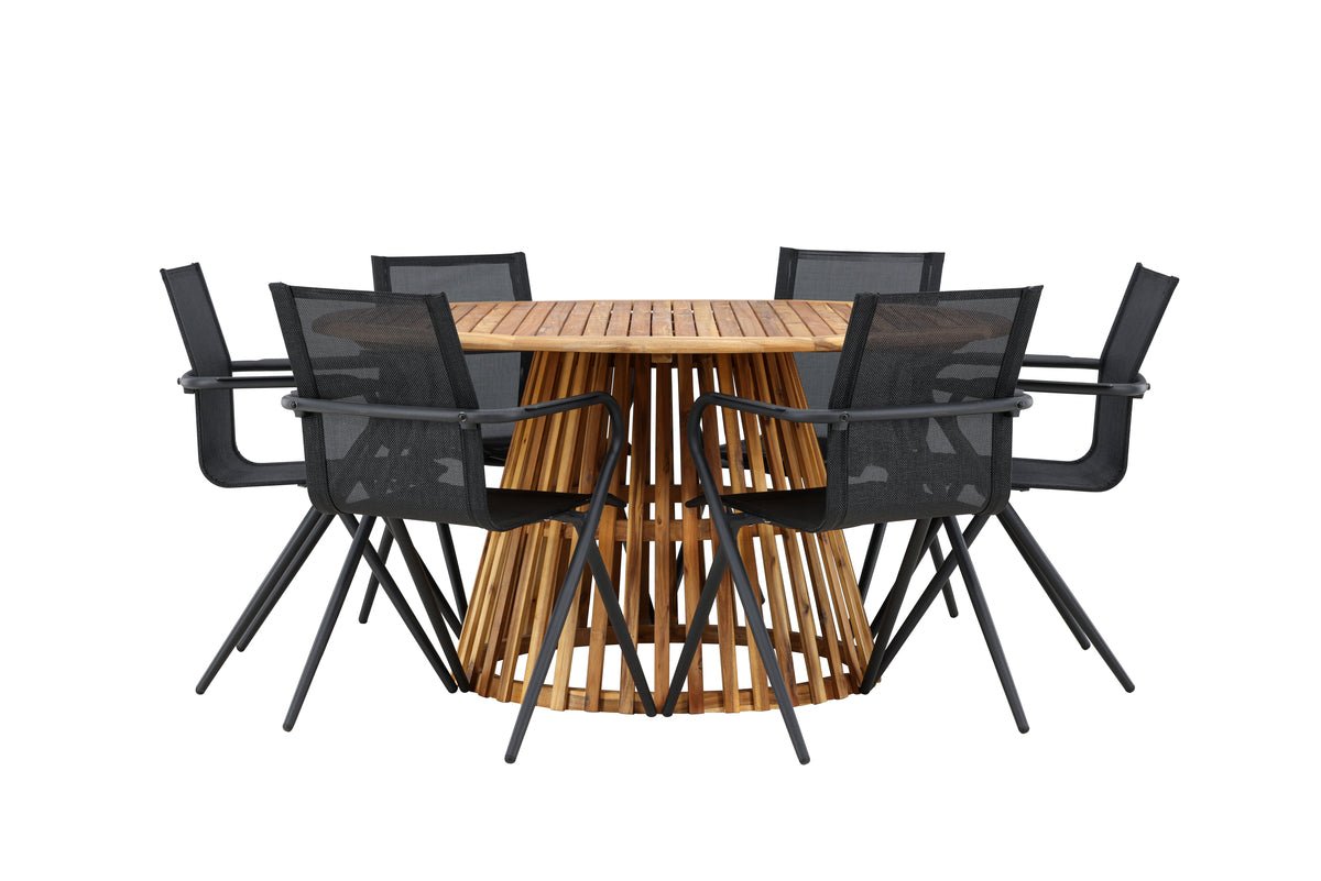 Garten Essgruppe Flora – 7-teiliges Gartenmöbel-Set mit Tisch aus Akazie in Natur-Optik