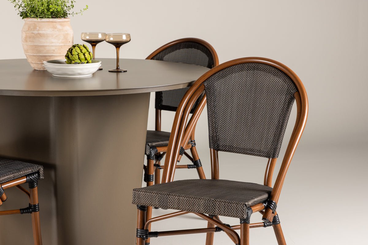 Garten Essgruppe Mina – 5-teiliges Gartenmöbel-Set mit braunem Tisch aus Aluminium