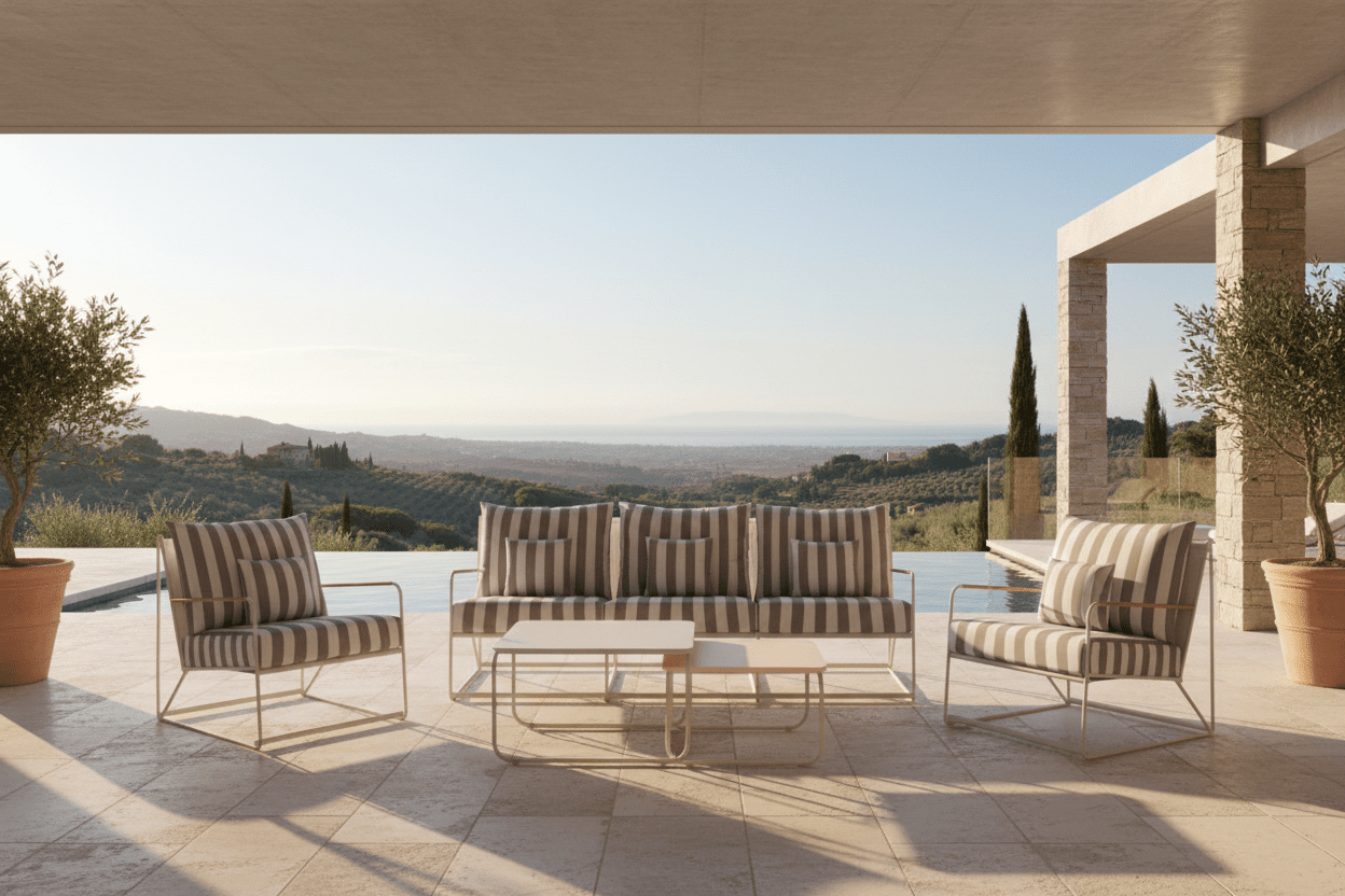 Garten Loungeset Karo – 5-teiliges Set mit beige-gestreiften Kissen