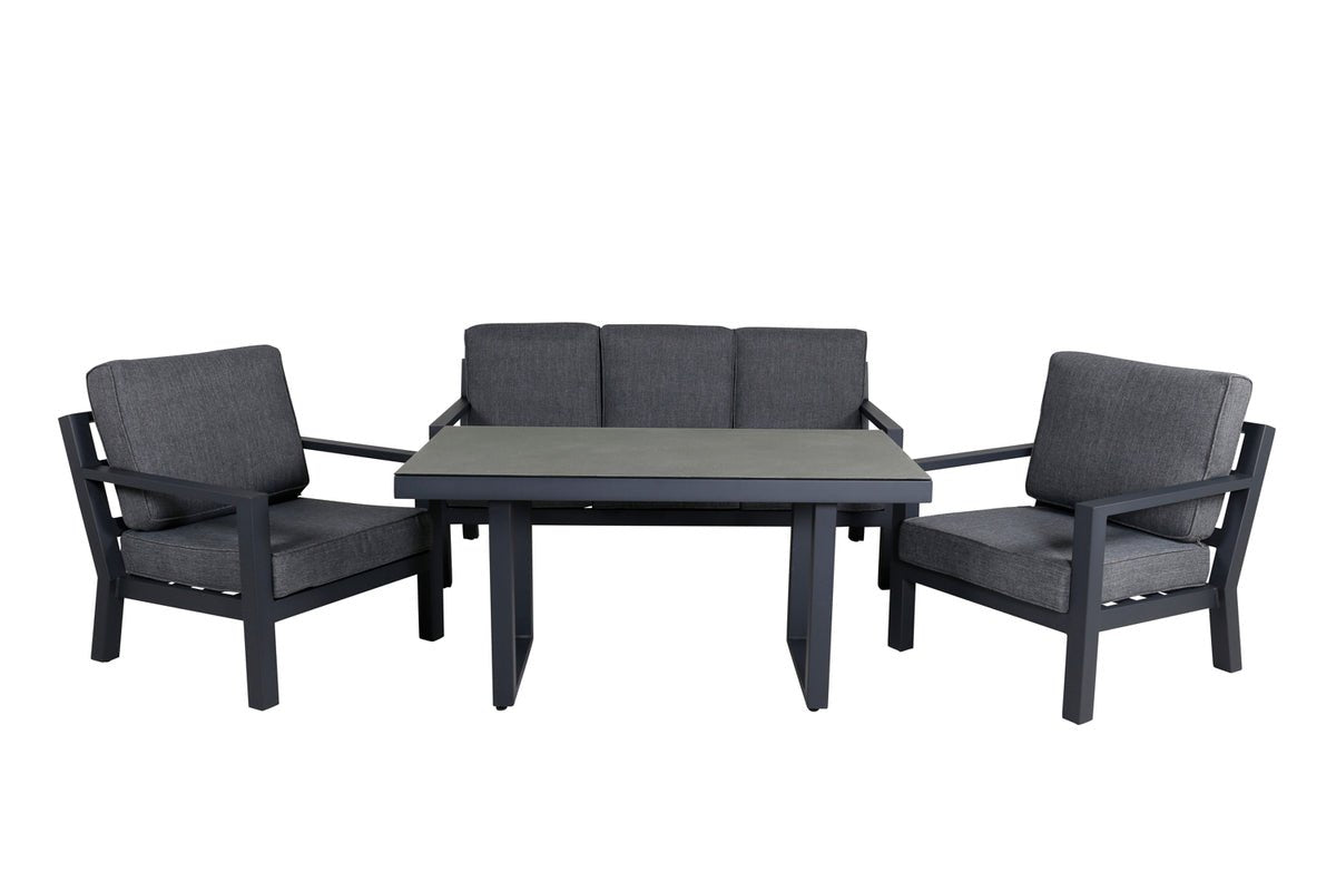 Garten Loungeset Kreta – 4-teiliges Set mit Tisch & dunkelgrauen Kissen