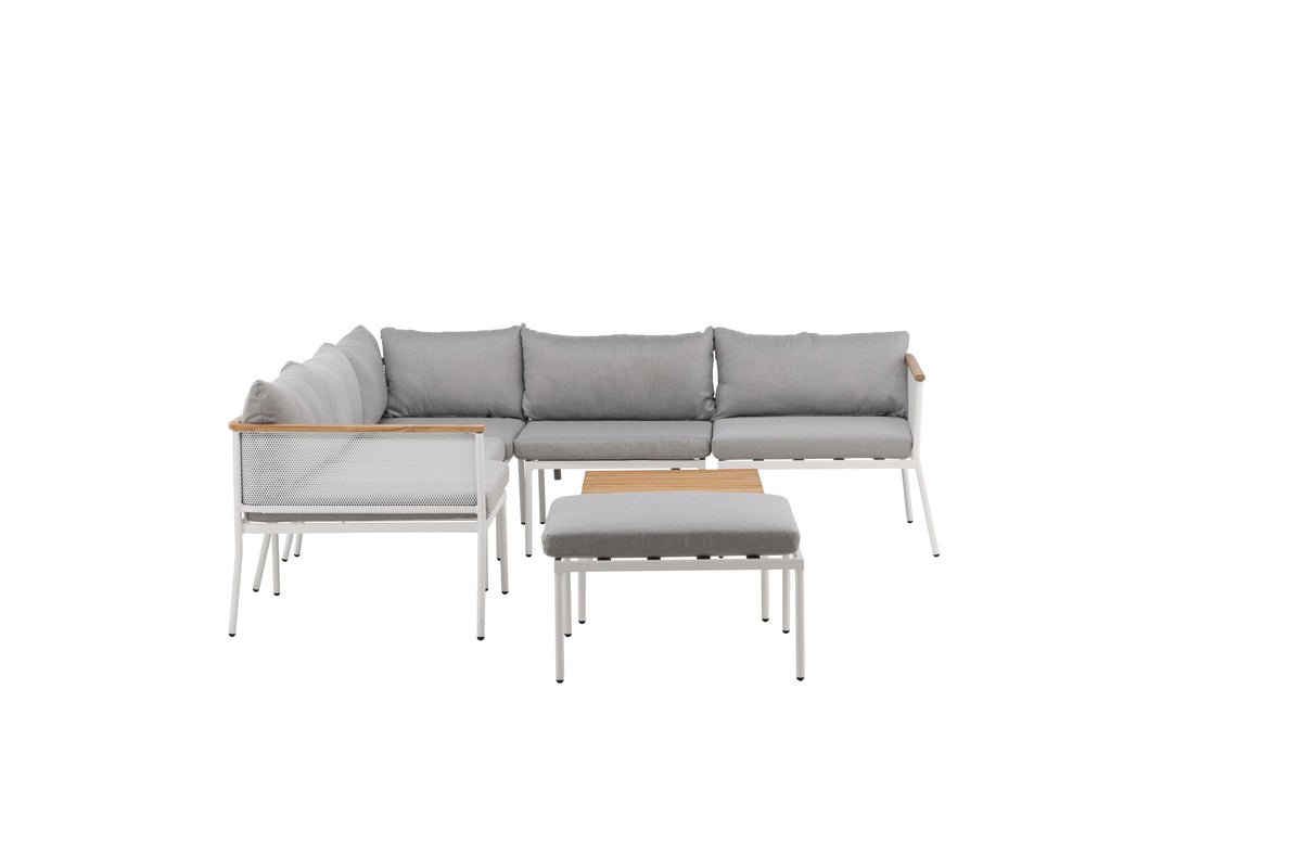 Garten Loungeset Luana – in Weiß & Schwarz mit Teak-Tisch & Polstern