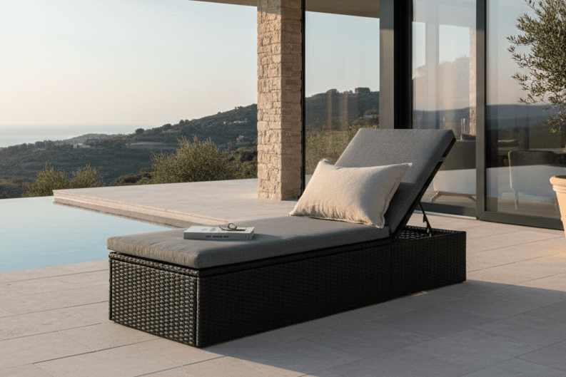 Garten Sonnenliege Dakar - inklusive grauem Kissen und verstellbarer Rückenlehne