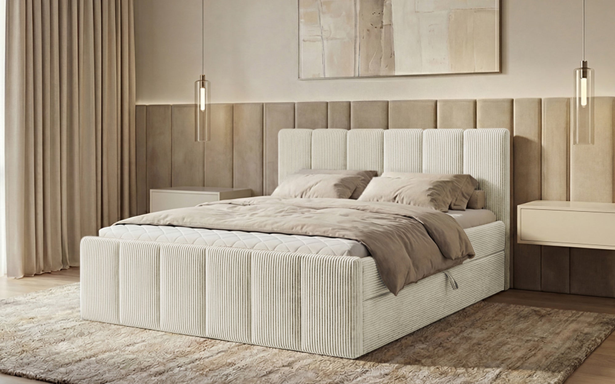 Boxspringbett Siena mit hochklappbarem Stauraum in Cord