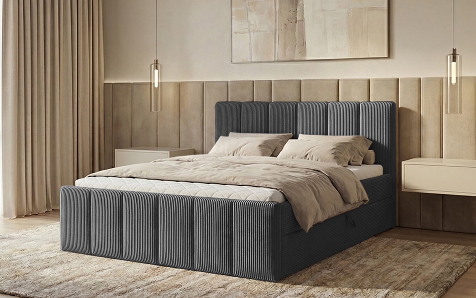 Boxspringbett Siena mit hochklappbarem Stauraum in Cord