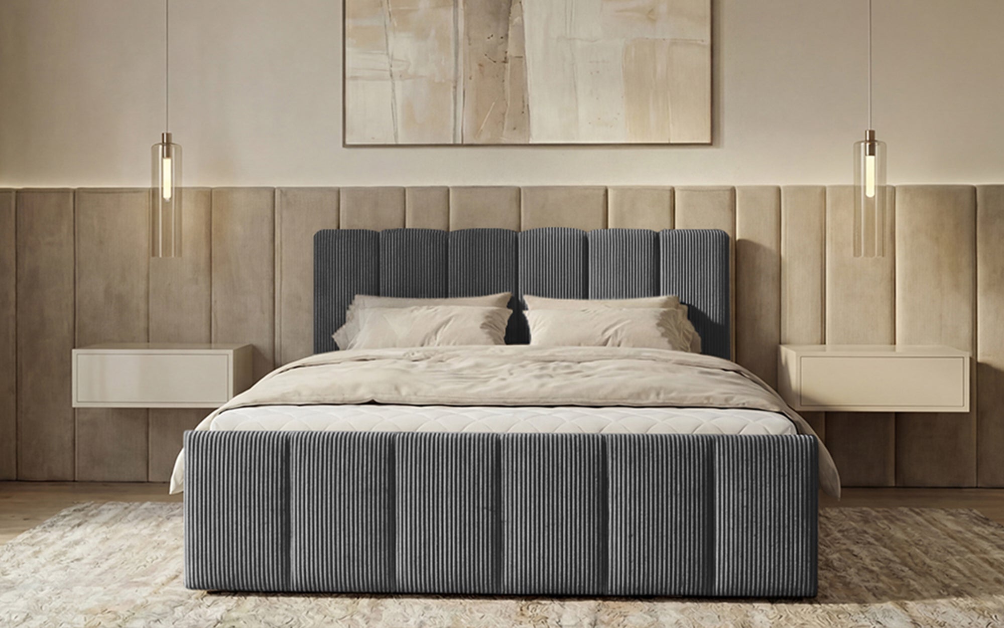 Boxspringbett Siena mit hochklappbarem Stauraum in Cord