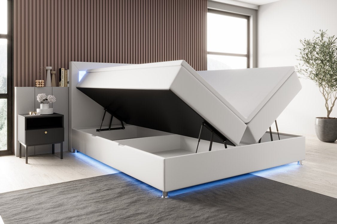 Boxspringbett Relax mit LED, Stauraum und USB/C in Kunstleder