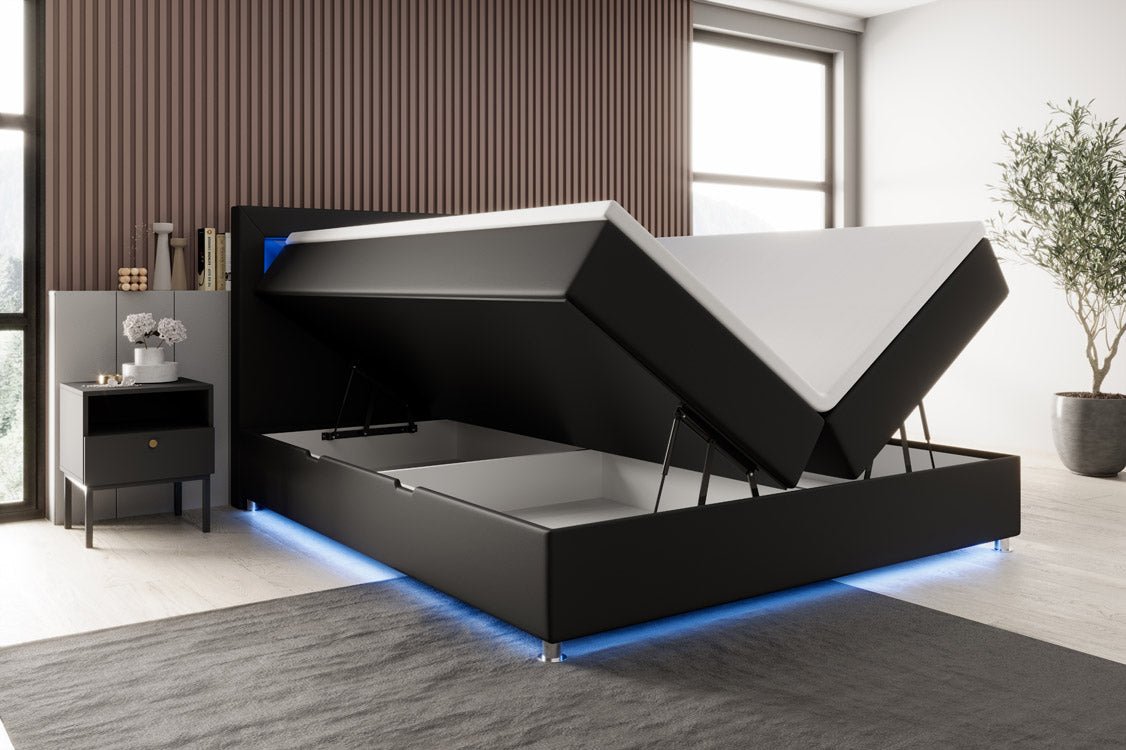 Boxspringbett Relax mit LED, Stauraum und USB/C in Kunstleder