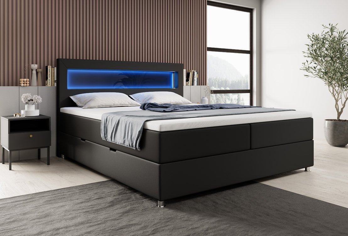 Boxspringbett Relax mit LED, Stauraum und USB/C in Kunstleder