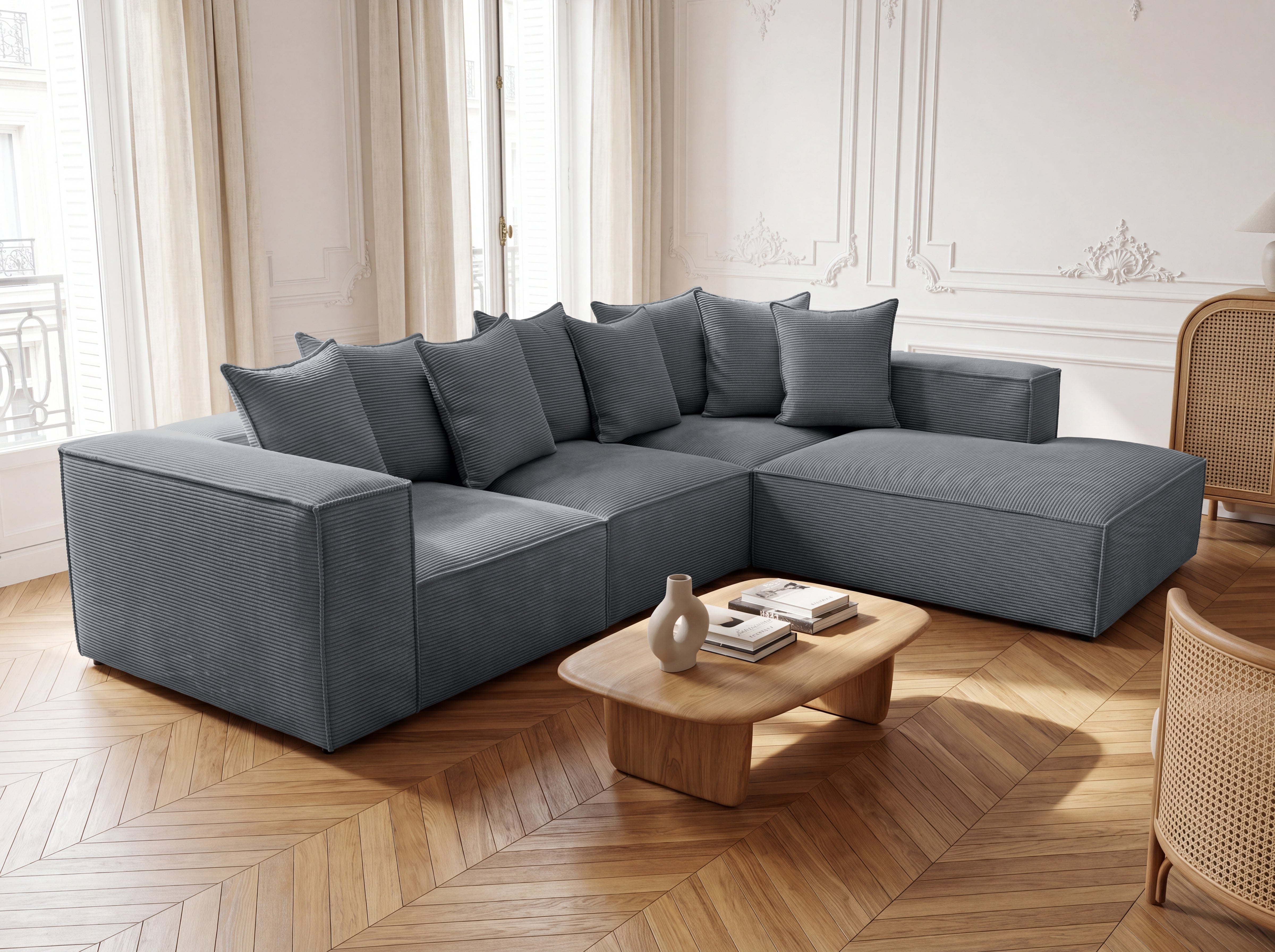 Designer Sofa Largo mit langer Ottomane in Cord