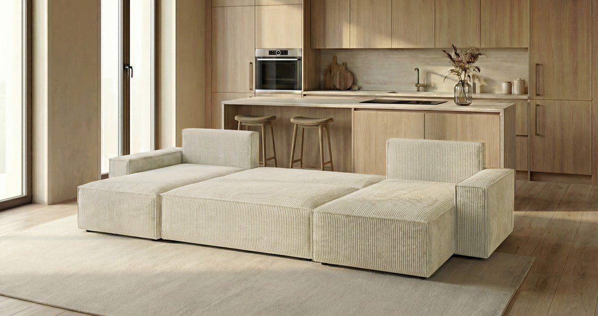Designer Sofa Lunaro U Mini mit Schlaffunktion und Stauraum in Cord
