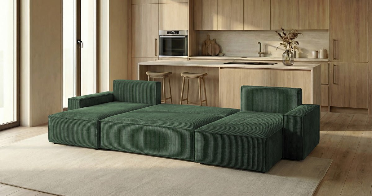 Designer Sofa Lunaro U Mini mit Schlaffunktion und Stauraum in Cord