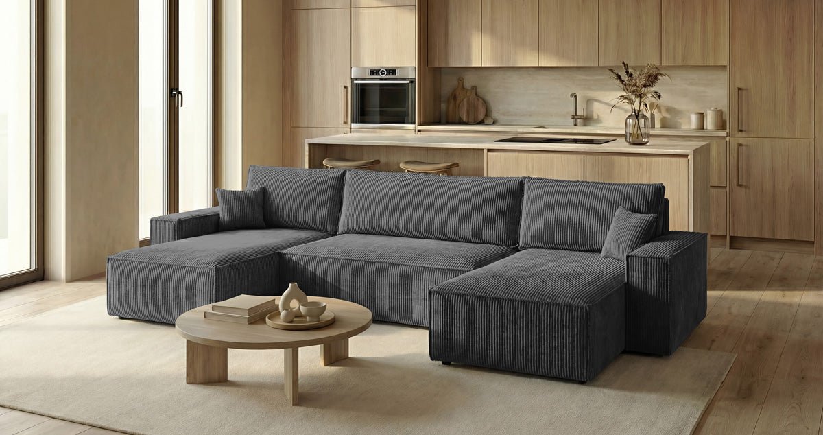 Designer Sofa Lunaro U Mini mit Schlaffunktion und Stauraum in Cord
