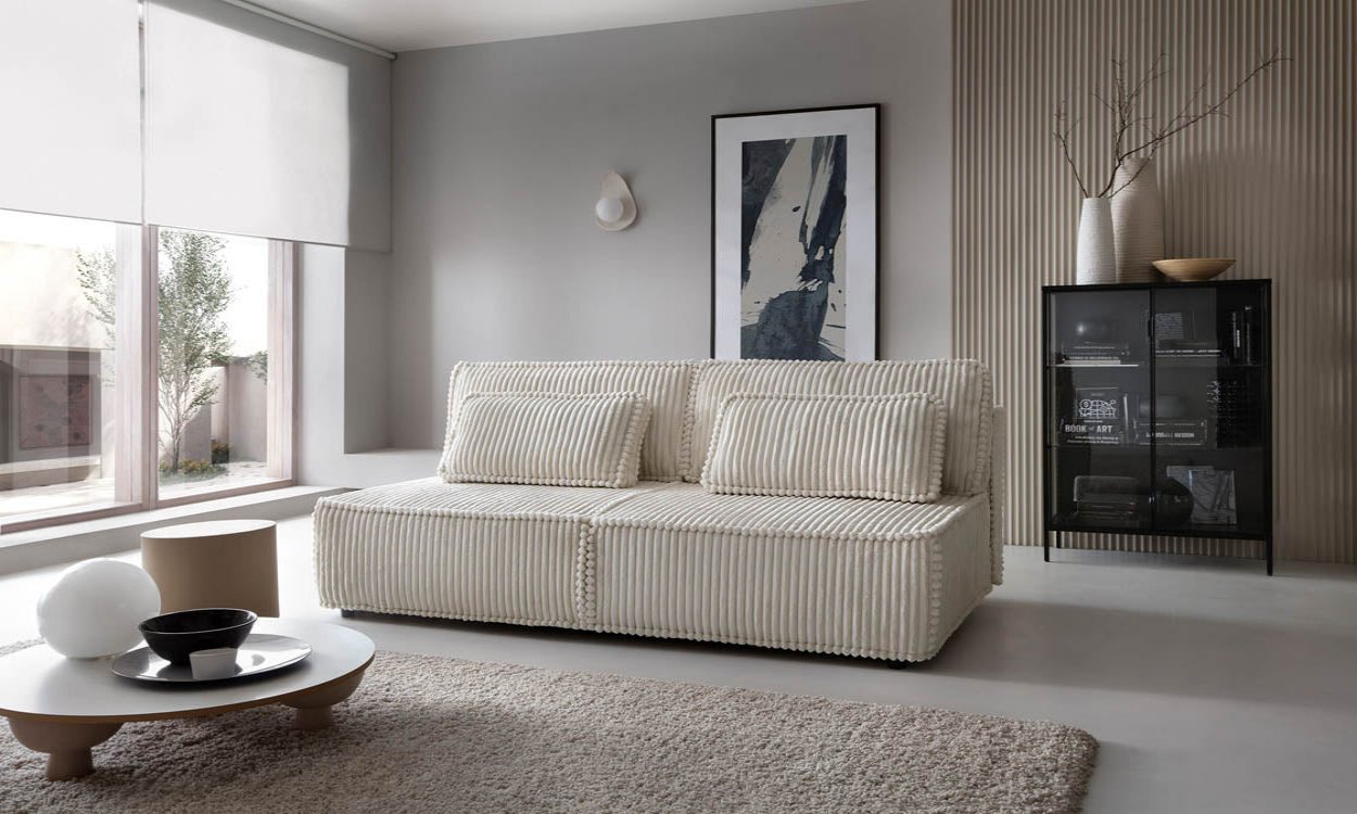 Designer Sofa Komma mit Schlaffunktion und Stauraum