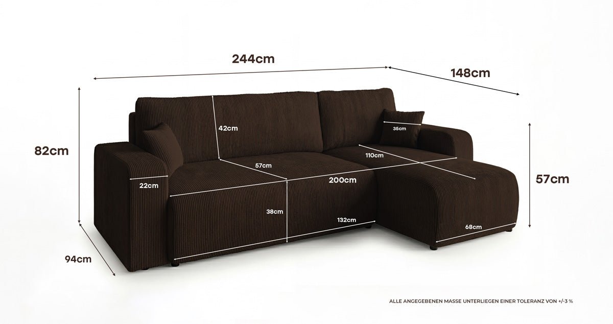 Designer Sofa Calva mit Schlaf- und Klappfunktion in Cord