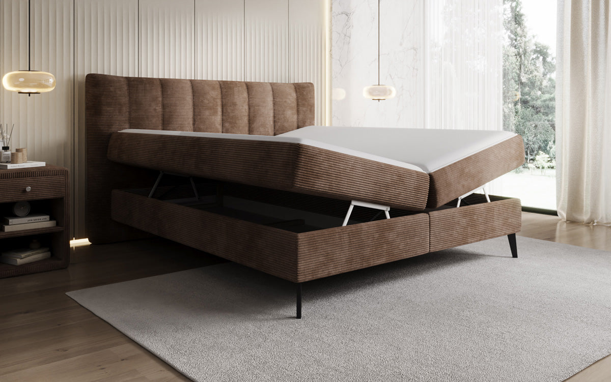 Boxspringbett Ines in Cord mit Stauraum