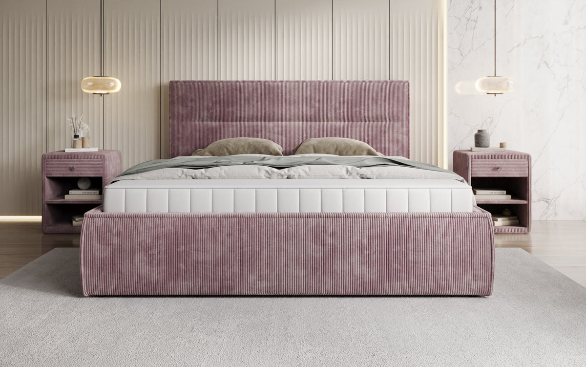 Designer Polsterbett Merry in Cord mit Stauraum