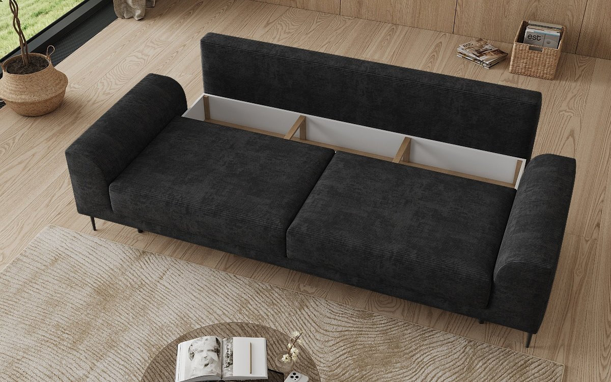 Designer 3 Sitzer Sofa Bloom in Cord mit Schlaffunktion und Stauraum