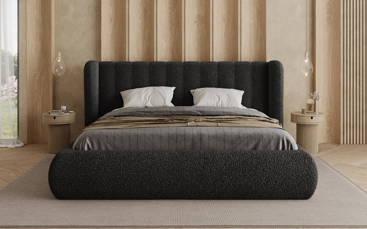 Designer Polsterbett Valentina Bouclé mit Stauraum