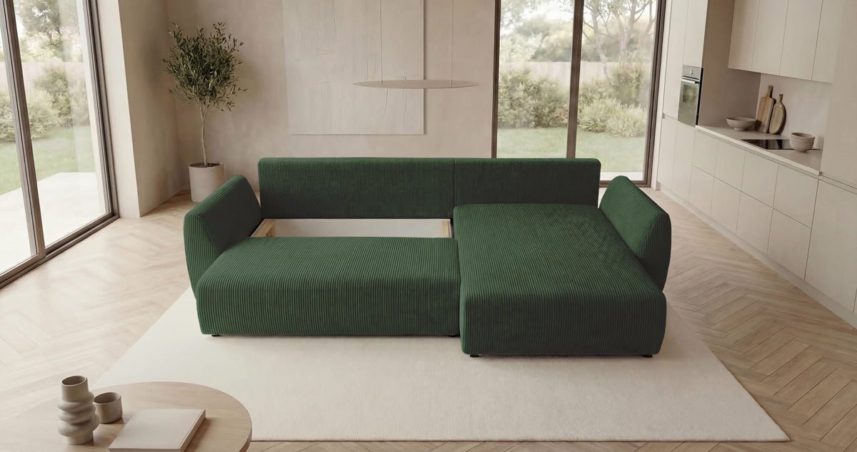 Designer Sofa Lenoa L mit Schlaf- und Klappfunktion in Cord