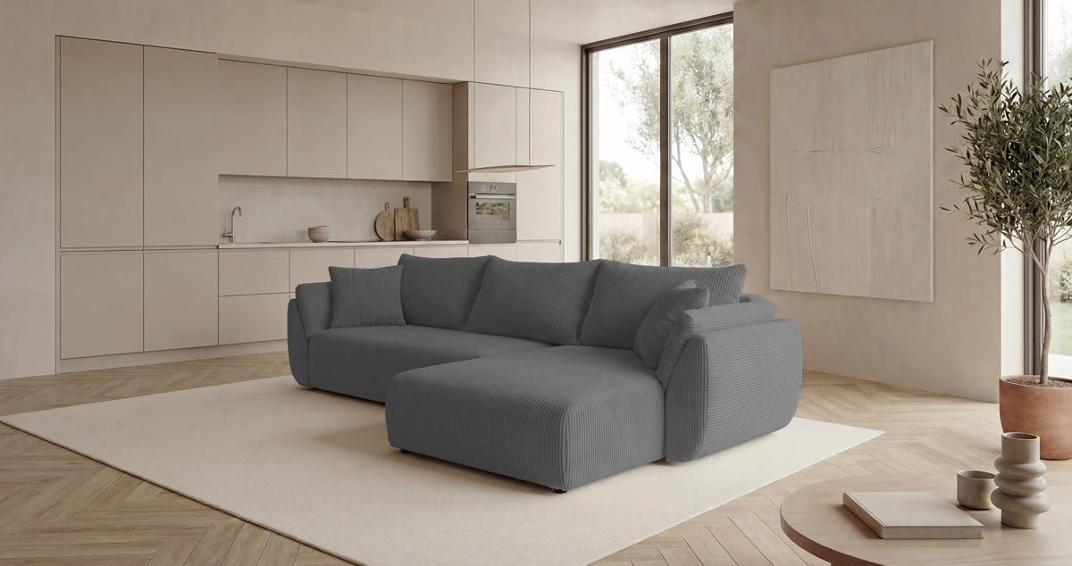 Designer Sofa Lenoa L mit Schlaf- und Klappfunktion in Cord