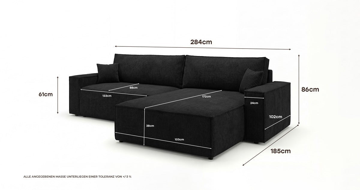 Designer Sofa Vienna mit Schlaf- und Klappfunktion in Cord