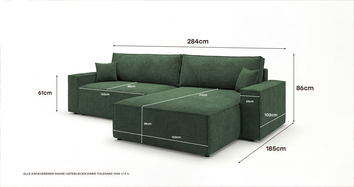 Designer Sofa Vienna mit Schlaf- und Klappfunktion in Cord