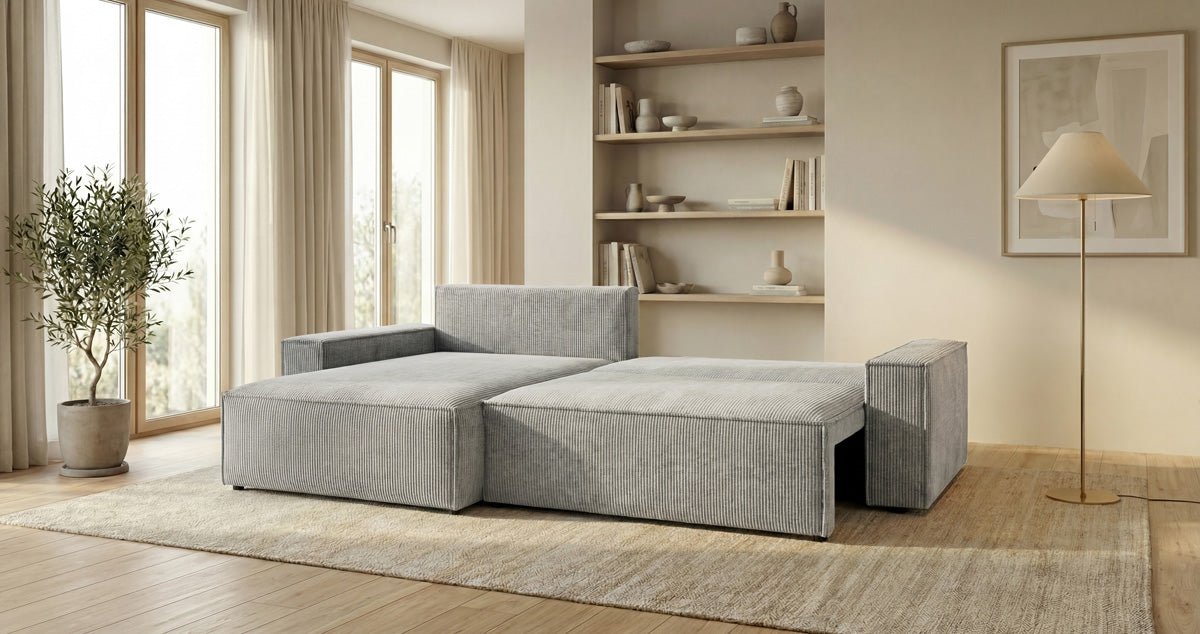 Designer Sofa Vienna mit Schlaf- und Klappfunktion in Cord