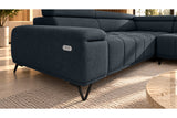 Ecksofa Volo in Chenille Blau, Ottomane rechts – Ansicht 5