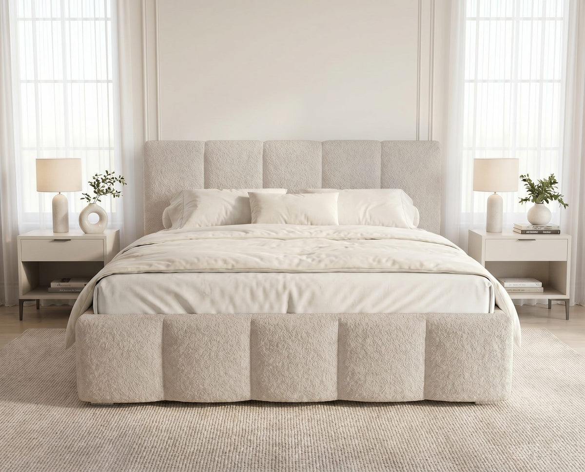 Designer Polsterbett Elva in Bouclé – Beige