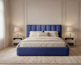 Designer Polsterbett Fano in Samt mit Stauraum – Blau