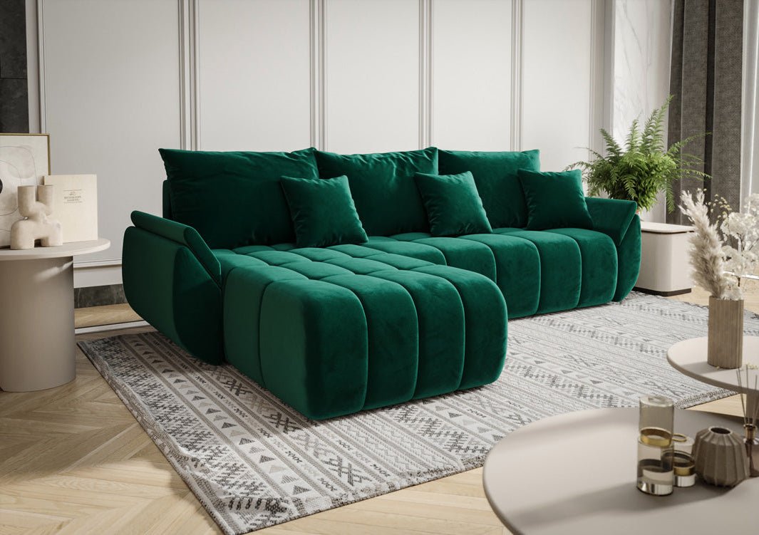 Designer Sofa Lenoa L mit Schlaf- und Klappfunktion in Samt