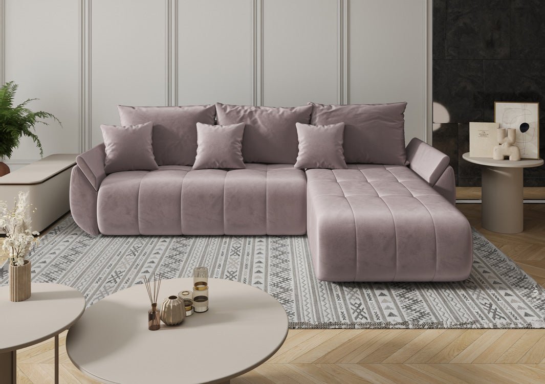 Designer Sofa Lenoa L mit Schlaf- und Klappfunktion in Samt