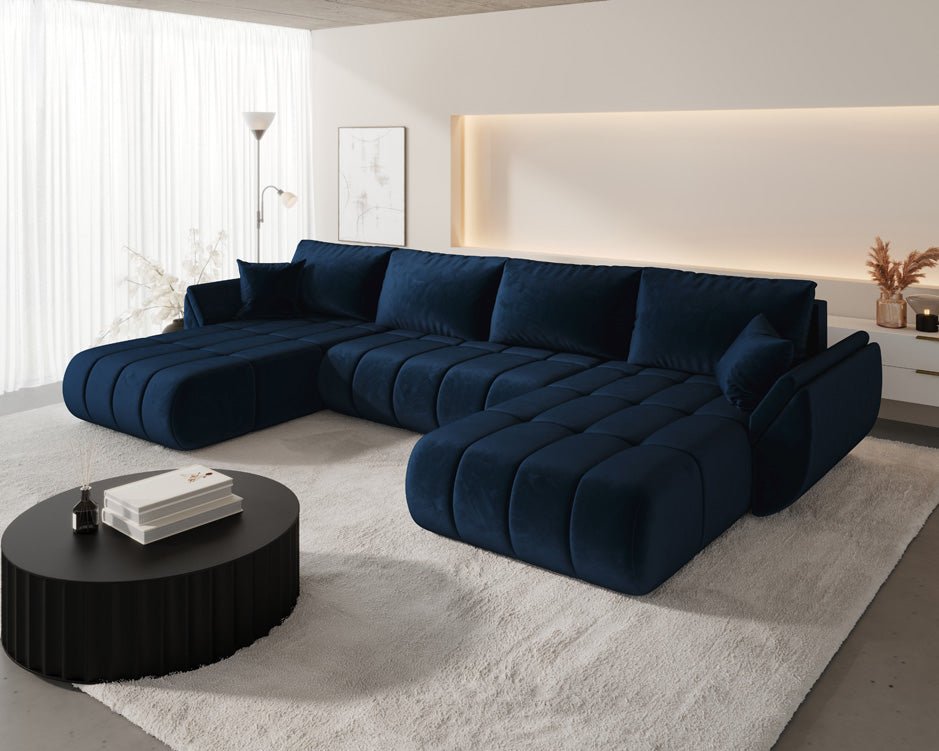 Designer Sofa Lenoa U mit Schlaf- und Klappfunktion in Samt