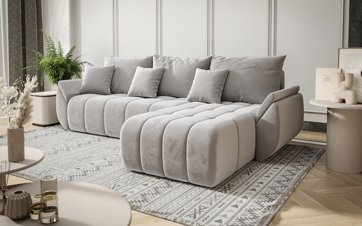 Designer Sofa Lenoa L mit Schlaf- und Klappfunktion in Samt