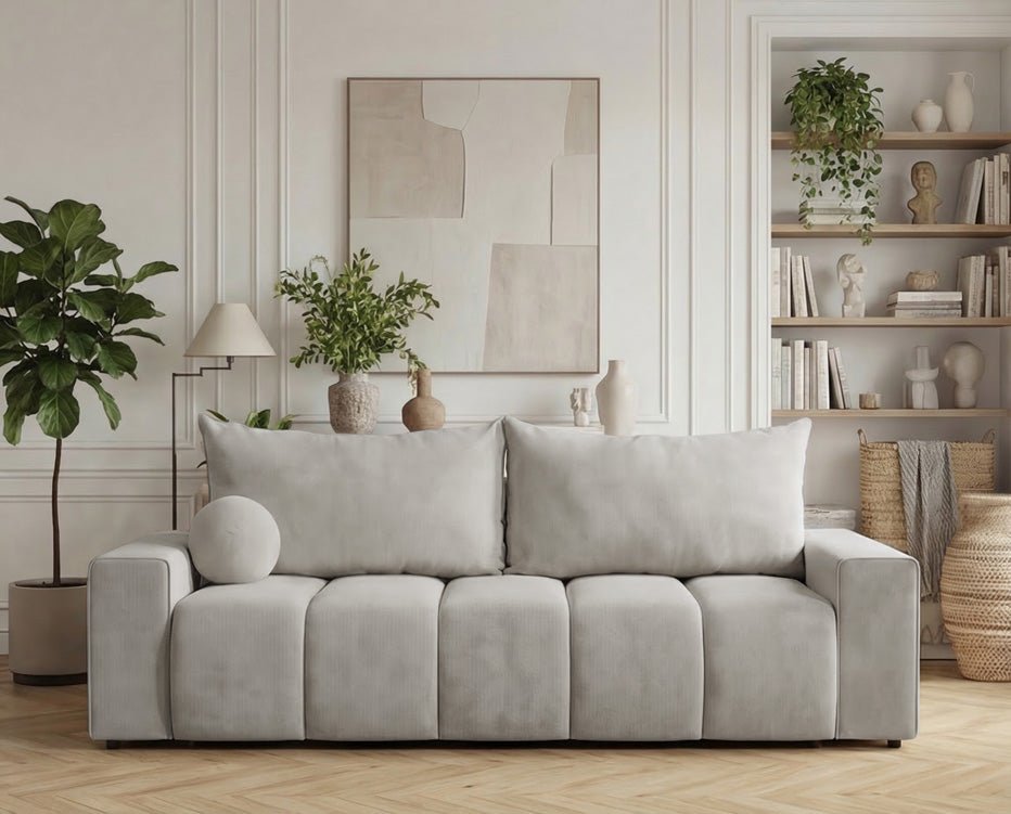 Designer 3 Sitzer Sofa Vena mit Stauraum und Schlaffunktion in Samt