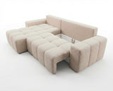 Designer Ecksofa Arvo in Bouclé mit Schlaffunktion & Stauraum – Beige – Links