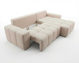 Designer Ecksofa Arvo in Bouclé mit Schlaffunktion & Stauraum – Beige – Rechts