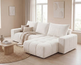 Designer Ecksofa Arvo in Bouclé mit Schlaffunktion & Stauraum – Weiß – Rechts