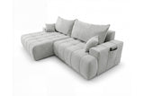 Designer Ecksofa Pino in Samt mit Schlaffunktion & Stauraum – Hellgrau – Links