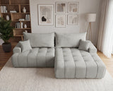Designer Ecksofa Pino in Samt mit Schlaffunktion & Stauraum – Hellgrau – Rechts