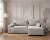 Designer Ecksofa Rino in Cord mit Schlaffunktion & Stauraum – Hellgrau – Links
